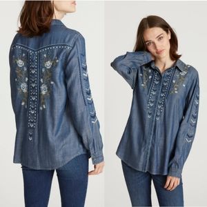 NEW Driftwood Embroidered Button Down Chambray Lana Shirt